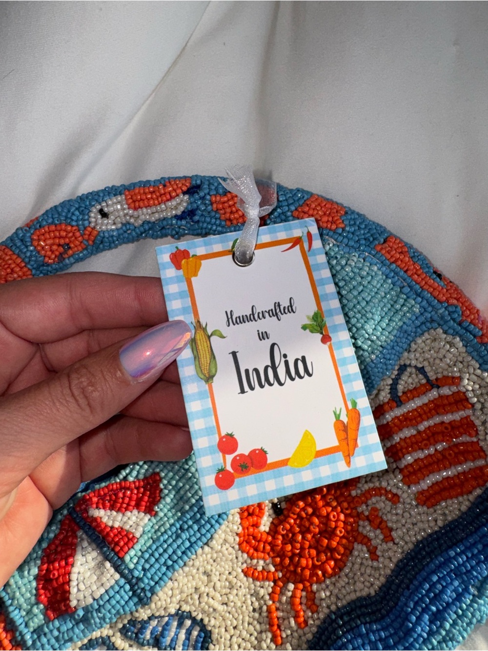 Crab at the Beach Beaded Handbag Handmade in India New with Tags - Picture 10 of 13